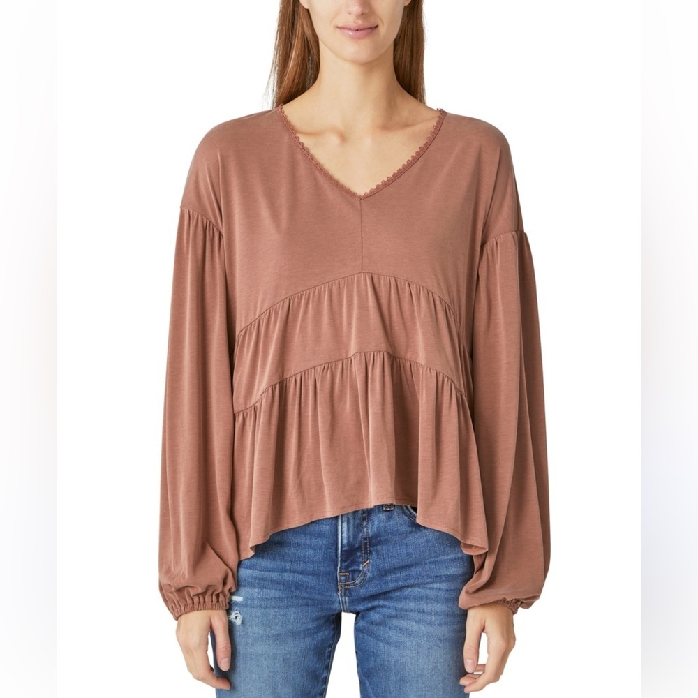 Lucky Brand Sandwash Tiered Tunic Top in cinnamon NWT Size L